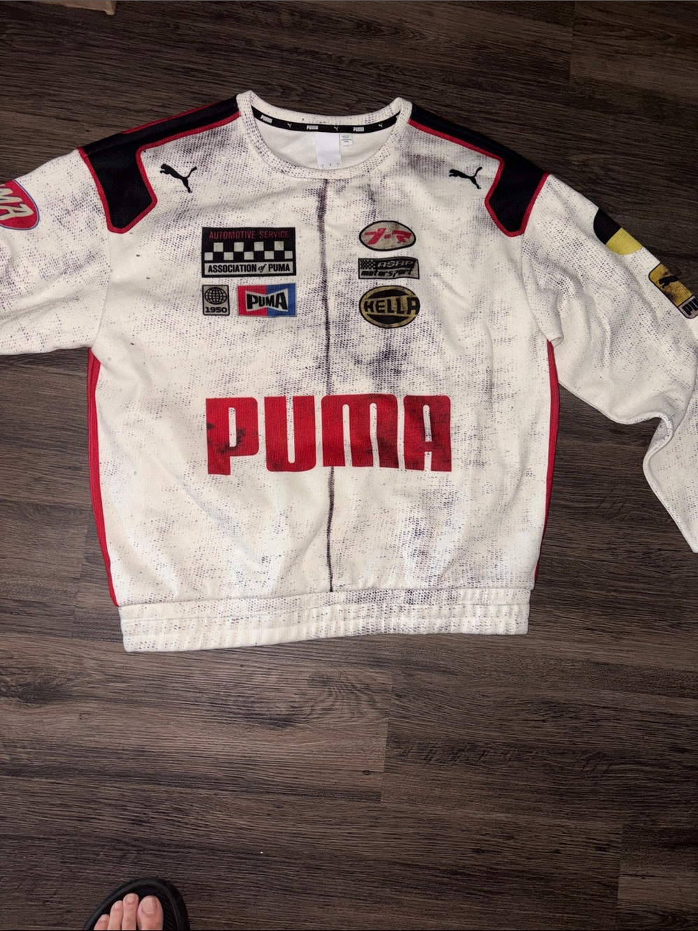 Puma White Crewneck Sweatshirt with Red Racing Graphics - Picture 2 of 5